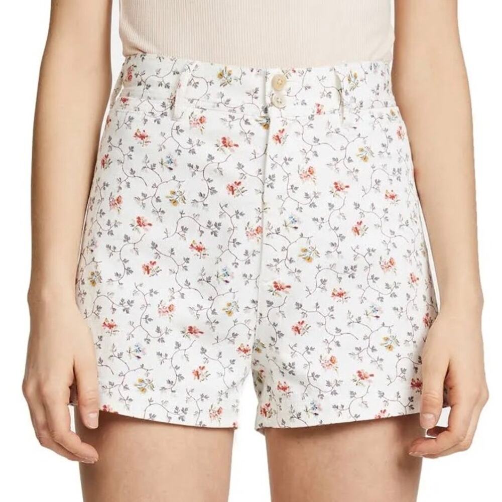 NWT Rebecca Taylor Floral Vine Print High Waisted Twill Short in Vanilla Size 26